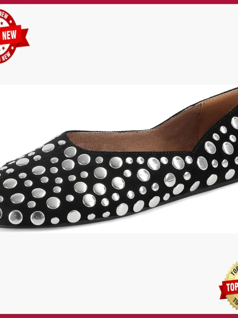 Studded Faux Suede Ballet Flats Slip On Round Toe Comfortable Office Casual